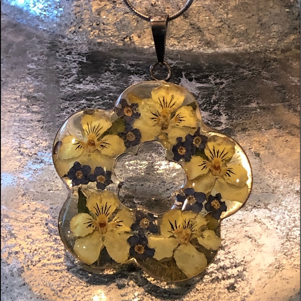 Vintage pressed flower pendent